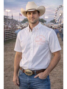 Rockem Western Shirt XXL White Stretch Button Up Cowboy Rodeo Shirt New With Tag